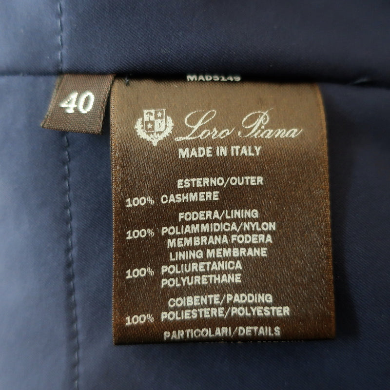 Loro Piana Cashmere Storm System Jacket Navy Size 40 Leather-Trim Hooded Coat