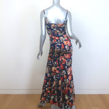 Just Cavalli Spaghetti Strap Gown Navy Metallic Floral Print Satin Size 38