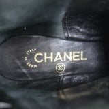 Authentic pre-owned Chanel cap-toe perforated black leather flat ankle boots, size 38