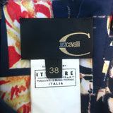 Just Cavalli Spaghetti Strap Gown Navy Metallic Floral Print Satin Size 38