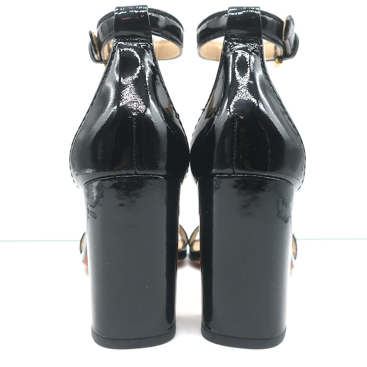 Tory Burch Cecile Sandals Black Patent Leather Size 8 Ankle Strap Heels