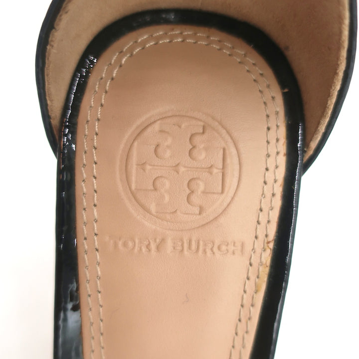 Tory Burch Cecile Sandals Black Patent Leather Size 8 Ankle Strap Heels