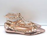 Valentino Sequin Rockstud Caged Ballet Flats Metallic Rose Gold Size 39 NEW