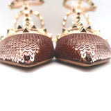 Valentino Sequin Rockstud Caged Ballet Flats Metallic Rose Gold Size 39 NEW