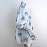 LoveShackFancy Tunic Mini Dress Este White/Blue Floral Print Cotton Extra Small