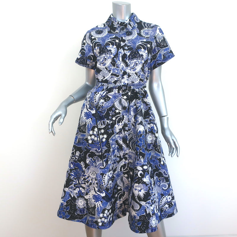 Christian Dior Belted Shirtdress Blue Celestial Print Cotton Size US 6 Celebrity Owned Christian Dior Belted Shirtdress Blue Celestial Print Cotton Size US 6 Celebrity Owned