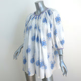 LoveShackFancy Tunic Mini Dress Este White/Blue Floral Print Cotton Extra Small
