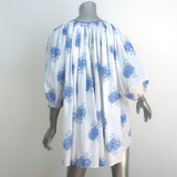LoveShackFancy Tunic Mini Dress Este White/Blue Floral Print Cotton Extra Small