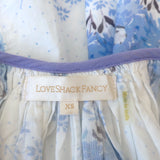 LoveShackFancy Tunic Mini Dress Este White/Blue Floral Print Cotton Extra Small