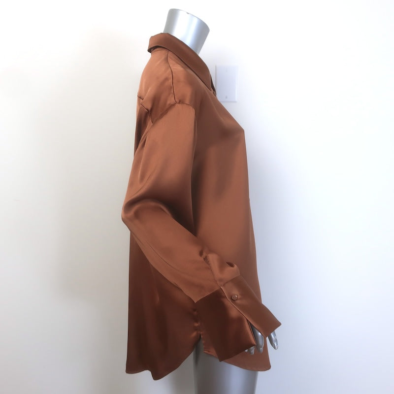 Alice + Olivia Finely Oversized Button-Up Shirt Copper Satin Size Medium