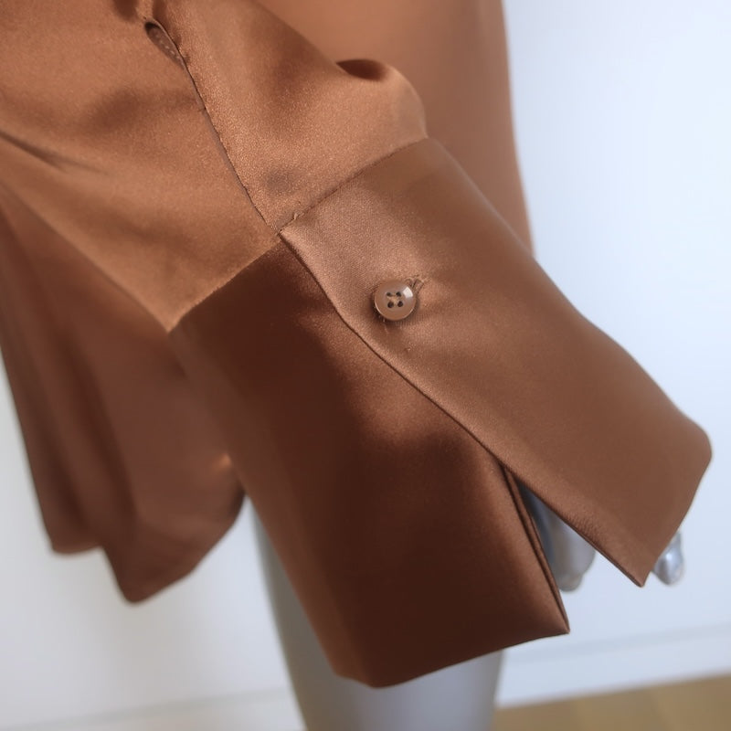Alice + Olivia Finely Oversized Button-Up Shirt Copper Satin Size Medium