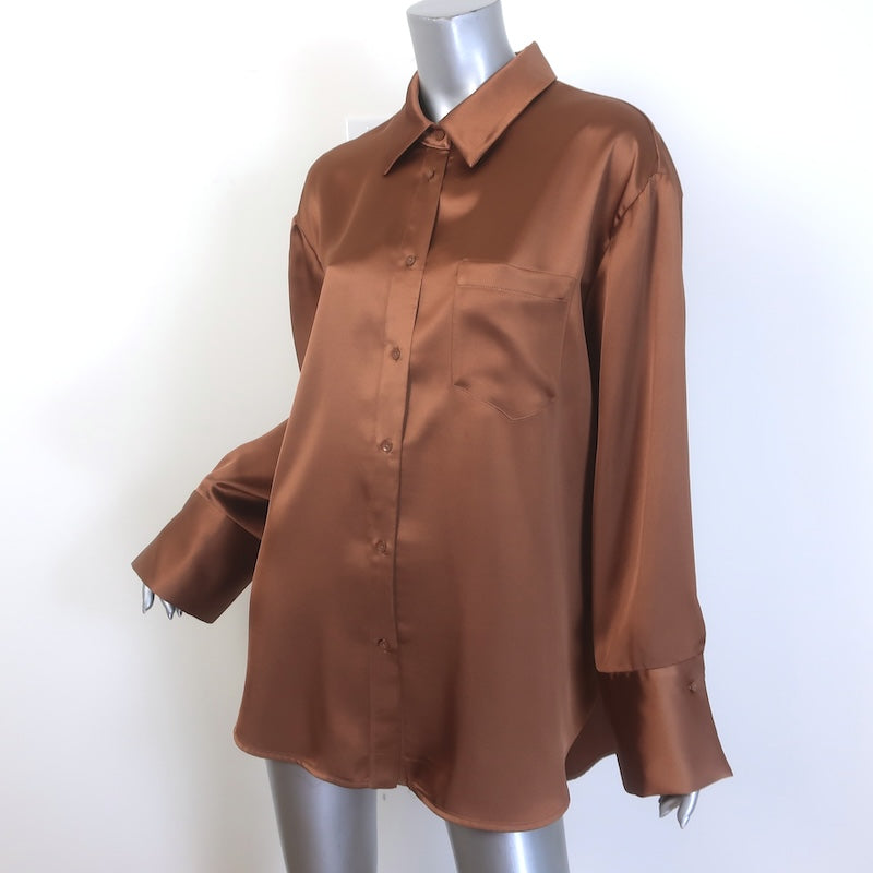 Alice + Olivia Finely Oversized Button-Up Shirt Copper Satin Size Medium