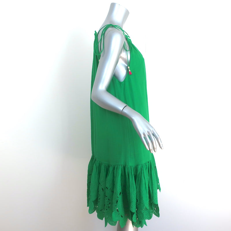 Zimmermann Teddy Scallop Mini Dress Green Embroidered Ramie Size 1