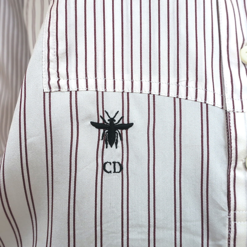 Christian Dior Striped Silk Blouse Cream/Red Size US 2 Long Sleeve Tunic Top