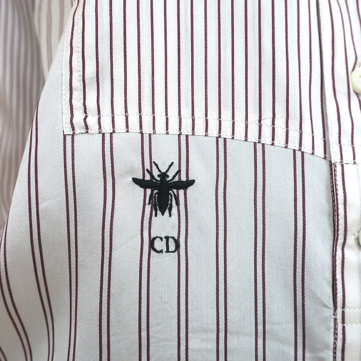 Christian Dior Striped Silk Blouse Cream/Red Size US 2 Long Sleeve Tunic Top