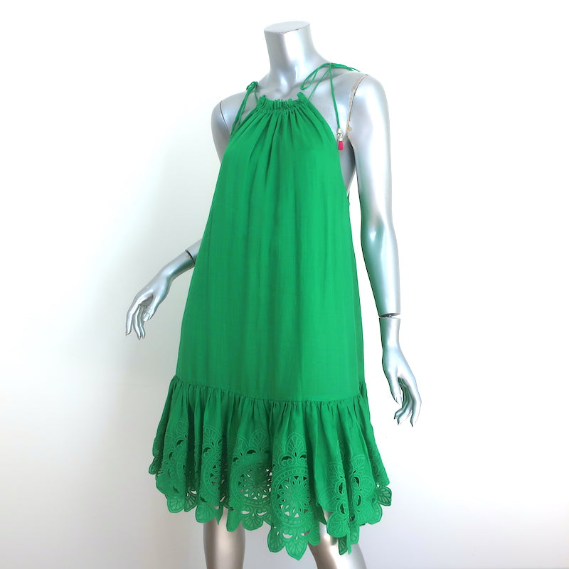 Zimmermann Teddy Scallop Mini Dress Green Embroidered Ramie Size 1