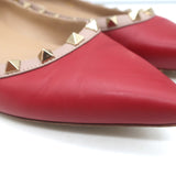 Valentino Rockstud Pointed Toe Ballet Flats Red Leather Size 39.5