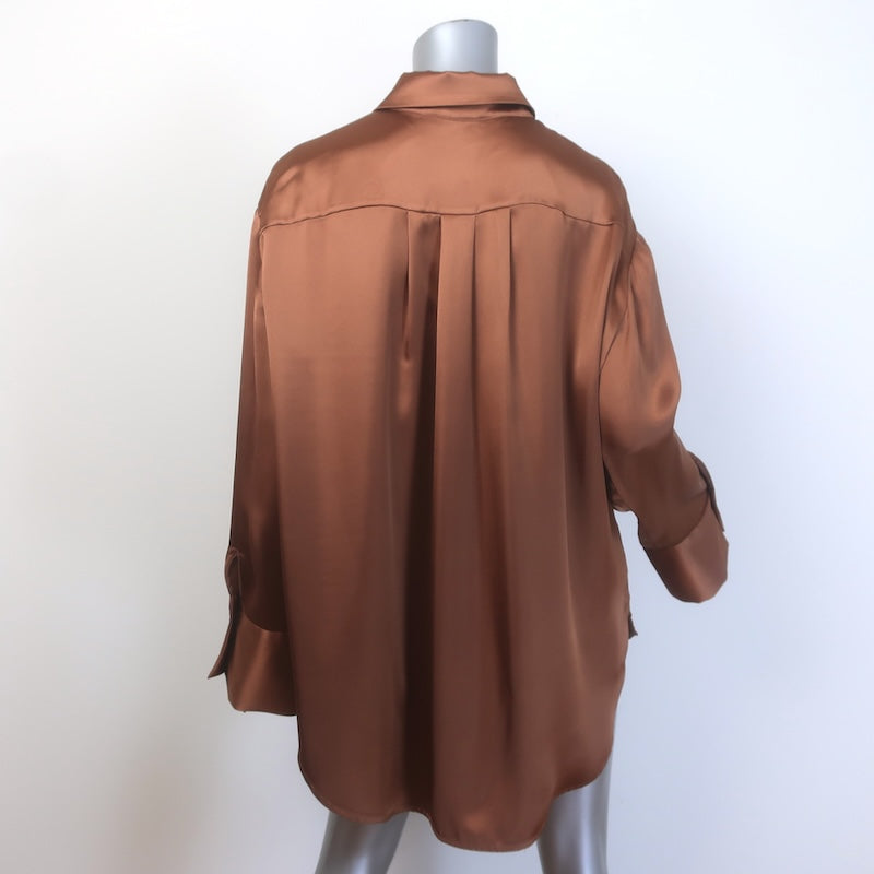 Alice + Olivia Finely Oversized Button-Up Shirt Copper Satin Size Medium