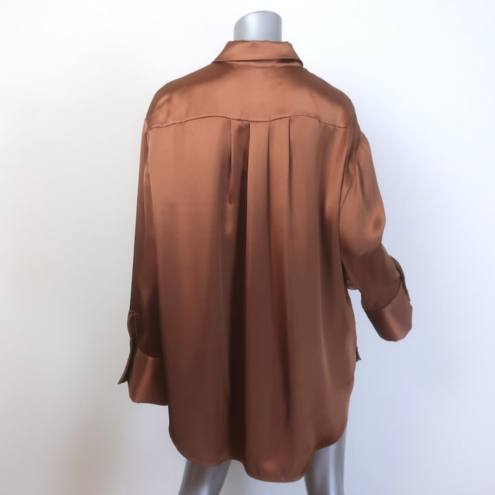Alice + Olivia Finely Oversized Button-Up Shirt Copper Satin Size Medium