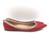 Valentino Rockstud Pointed Toe Ballet Flats Red Leather Size 39.5