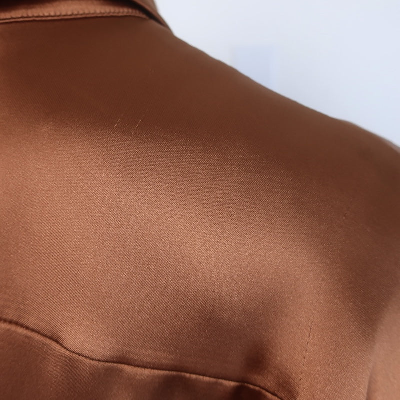 Alice + Olivia Finely Oversized Button-Up Shirt Copper Satin Size Medium