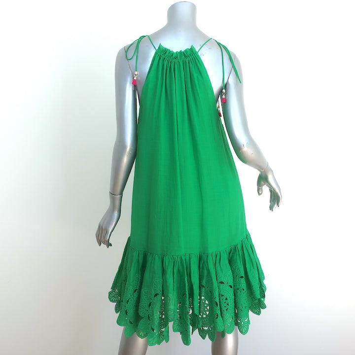 Zimmermann Teddy Scallop Mini Dress Green Embroidered Ramie Size 1