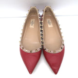 Valentino Rockstud Pointed Toe Ballet Flats Red Leather Size 39.5