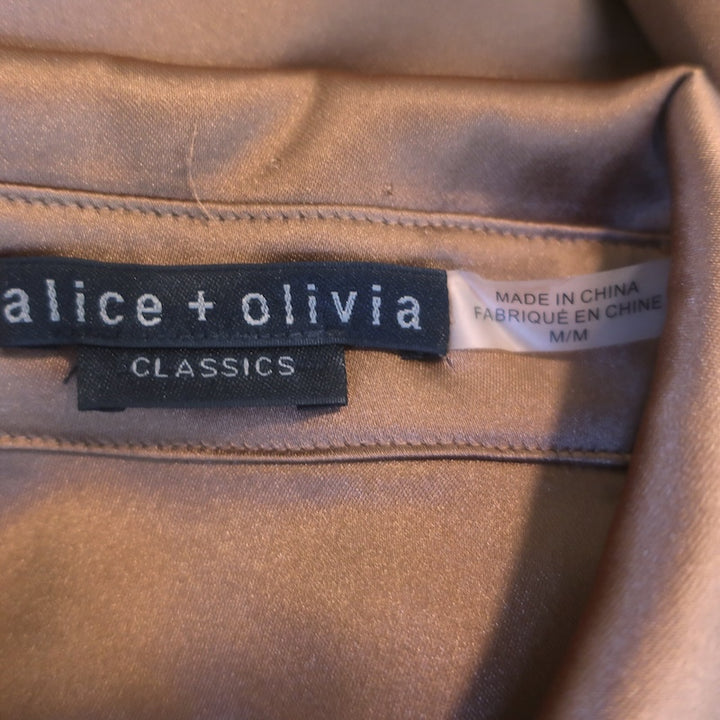 Alice + Olivia Finely Oversized Button-Up Shirt Copper Satin Size Medium