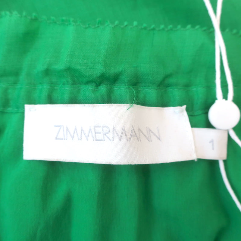 Zimmermann Teddy Scallop Mini Dress Green Embroidered Ramie Size 1