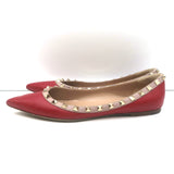Valentino Rockstud Pointed Toe Ballet Flats Red Leather Size 39.5