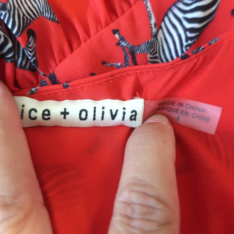 Alice + Olivia Collette Puff Sleeve Mini Dress Red Zebra Print Size 4