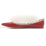 Valentino Rockstud Pointed Toe Ballet Flats Red Leather Size 39.5