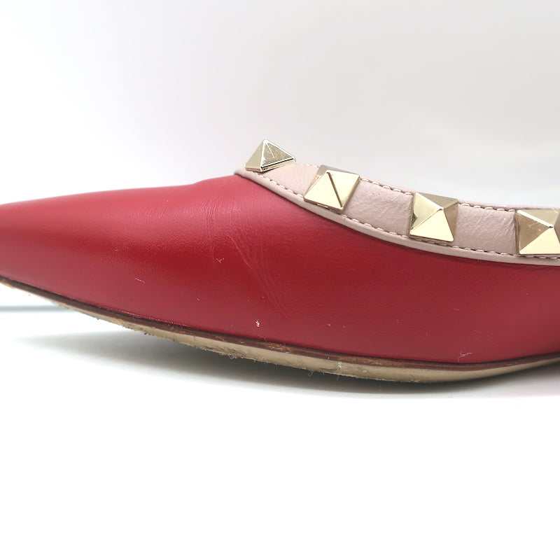 Valentino Rockstud Pointed Toe Ballet Flats Red Leather Size 39.5