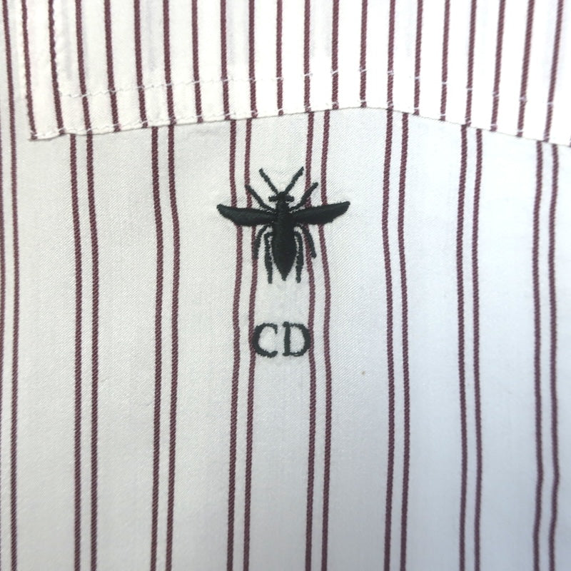 Christian Dior Striped Tunic White/Burgundy Silk Size US 8 Long Sleeve Blouse
