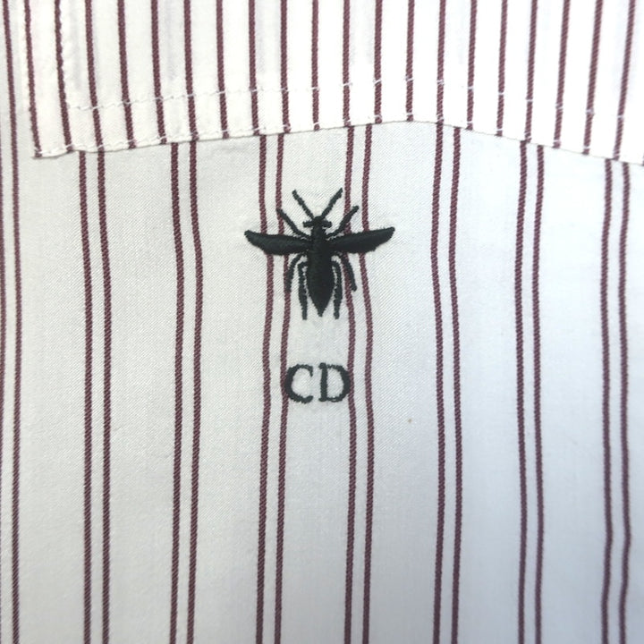 Christian Dior Striped Tunic White/Burgundy Silk Size US 8 Long Sleeve Blouse