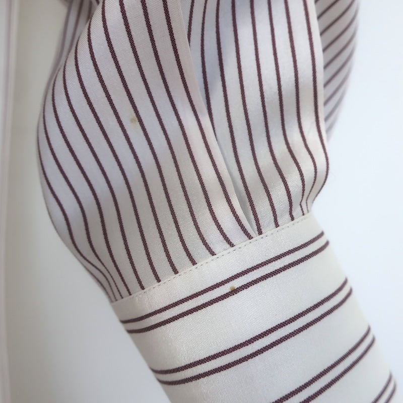 Christian Dior Striped Tunic White/Burgundy Silk Size US 8 Long Sleeve Blouse