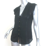 Veronica Beard Fulton Flutter Sleeve Top Black Lace-Trimmed Silk Size 4