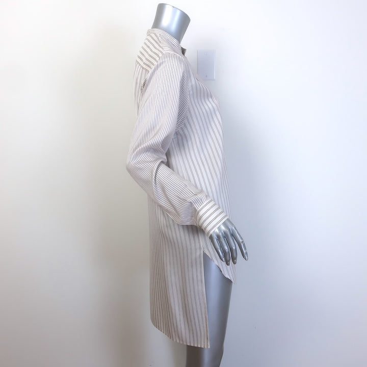 Christian Dior Striped Tunic White/Burgundy Silk Size US 8 Long Sleeve Blouse