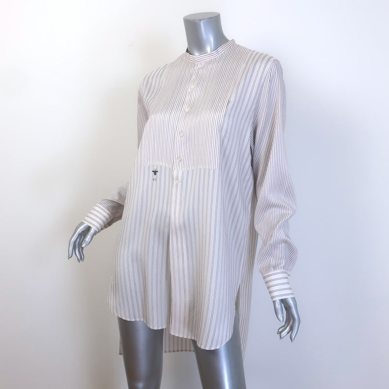 Christian Dior Striped Tunic White/Burgundy Silk Size US 8 Long Sleeve Blouse