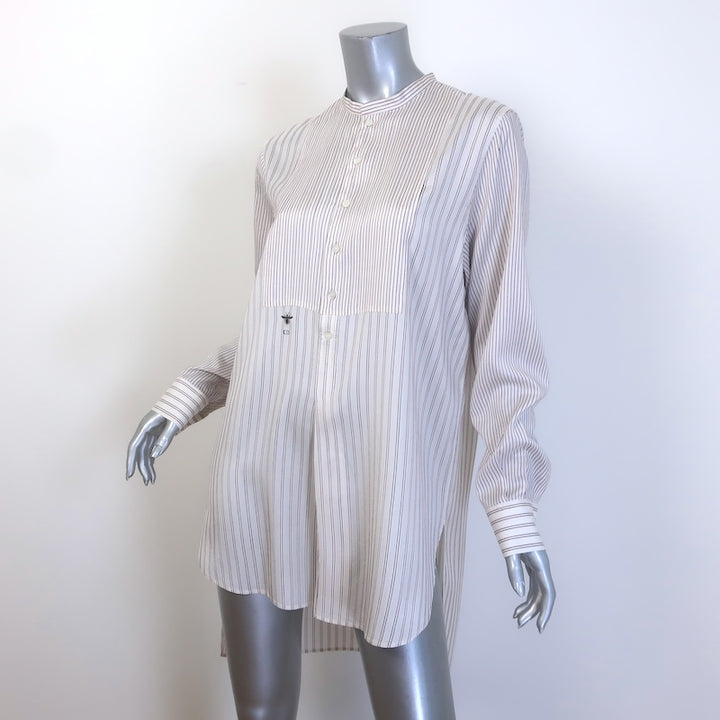 Christian Dior Striped Tunic White/Burgundy Silk Size US 8 Long Sleeve Blouse