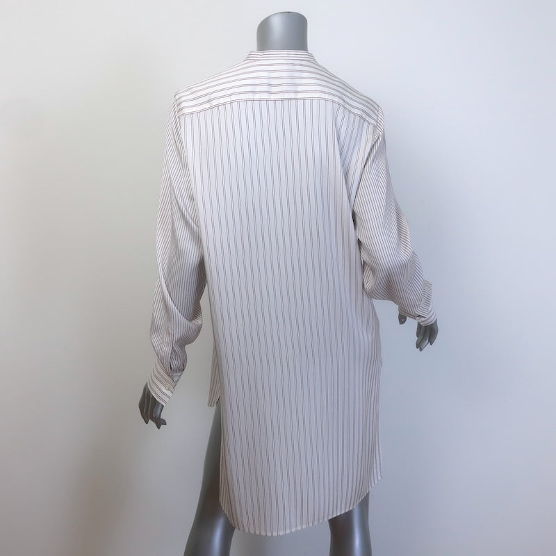 Christian Dior Striped Tunic White/Burgundy Silk Size US 8 Long Sleeve Blouse