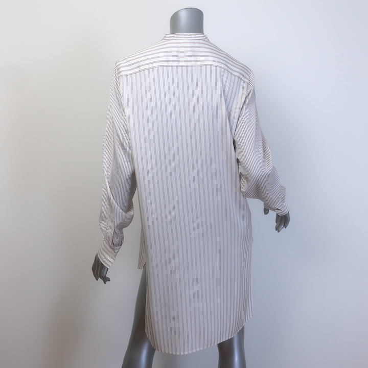 Christian Dior Striped Tunic White/Burgundy Silk Size US 8 Long Sleeve Blouse
