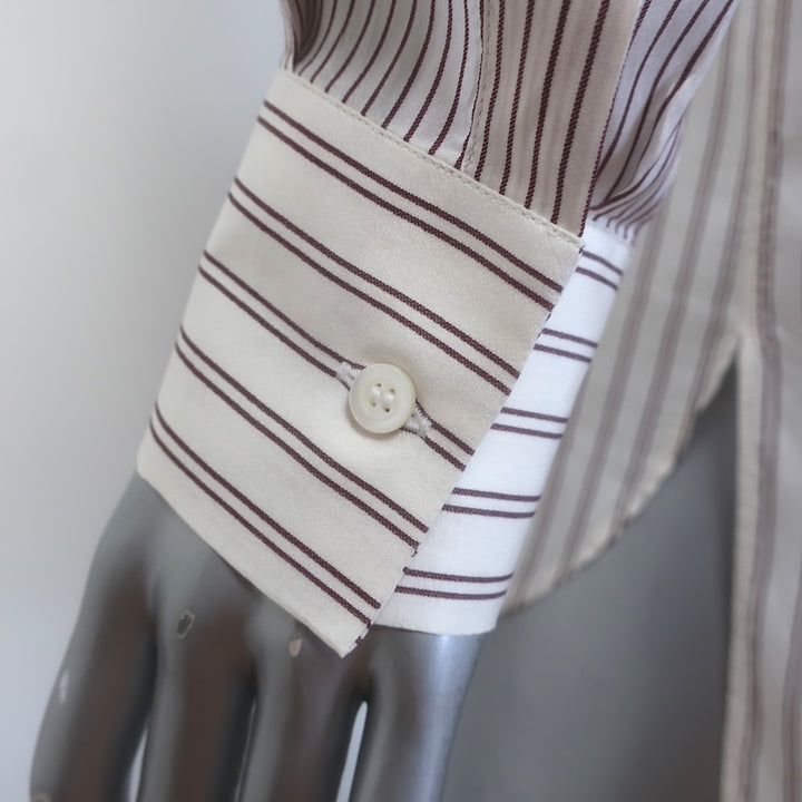 Christian Dior Striped Tunic White/Burgundy Silk Size US 8 Long Sleeve Blouse