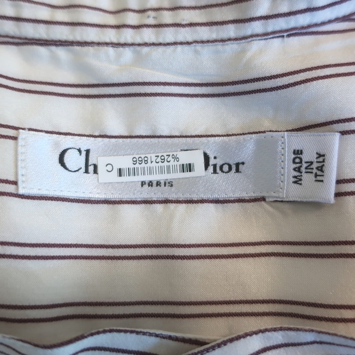 Christian Dior Striped Tunic White/Burgundy Silk Size US 8 Long Sleeve Blouse