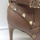 Valentino Rockstud double-strap ankle boots in brown leather, pre-owned with authentic designer wear