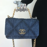 Chanel 19 Quilted Denim Wallet on Chain Indigo Small Crossbody Bag