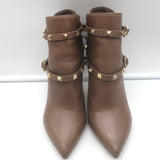 Valentino Rockstud double-strap brown leather ankle boots, pre-owned luxury with authentic hardware