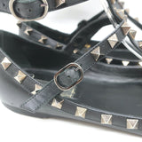 Valentino Noir Rockstud Caged Ballet Flats Black Leather Size 39