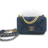 Chanel 19 Quilted Denim Wallet on Chain Indigo Small Crossbody Bag