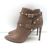 Authentic pre-owned Valentino Rockstud double-strap brown leather ankle boots